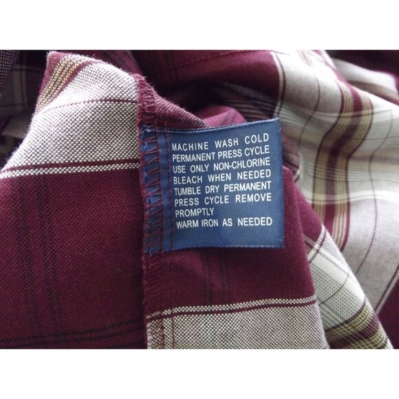 Towncraft Shirt Mens Sz Large Plaid Button-Up Long Sleeve Burgundy Wrinkle Free - Picture 11 of 11